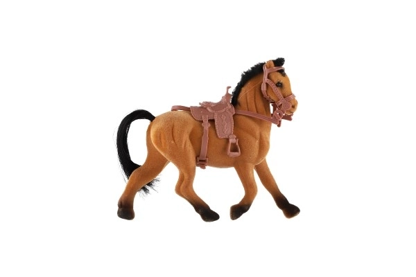 Cheval peluche avec selle 15cm 2 couleurs dans un sachet 16x24cm