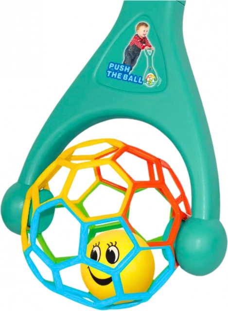 Jouet à pousser avec balle élastique et boule cliquetante