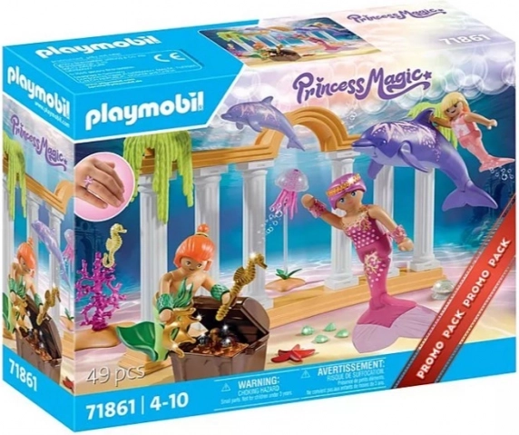 Set de figurines de sirènes avec trésor et dauphin