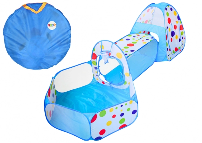 Terrain de jeu pour enfants 3en1 Tente Igloo Tunnel Piscine Panier à balles Bleu