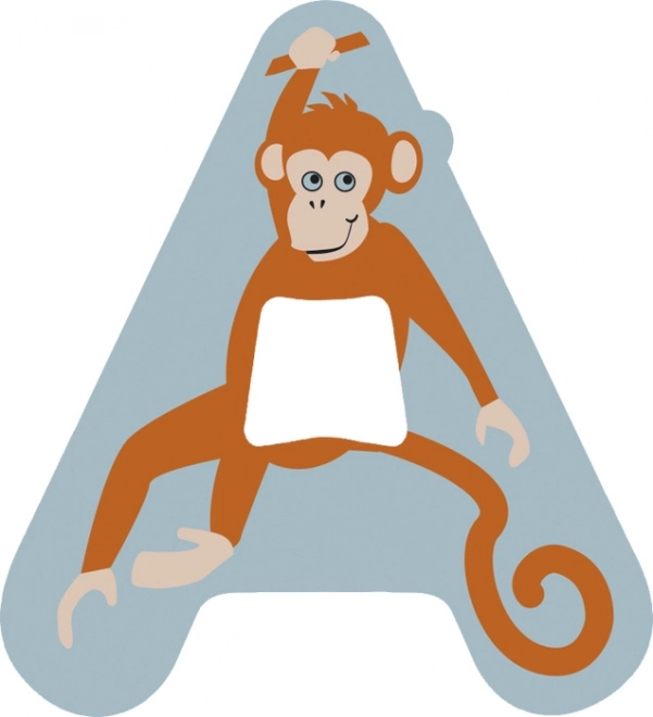 Lettre en bois A - Décoration avec un petit singe