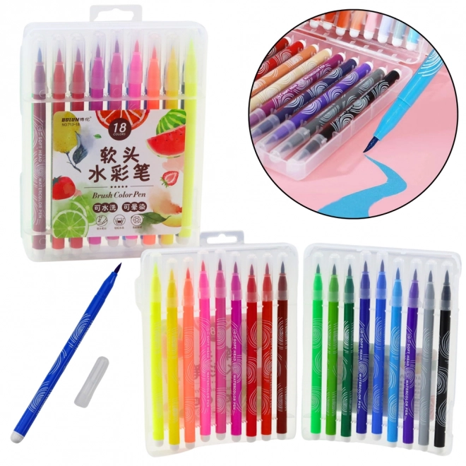 Marqueurs aquarelle dans un organisateur pratique - Ensemble de 18 couleurs