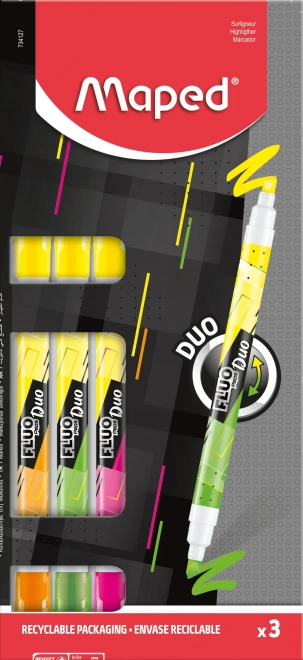 Surligneurs MAPED Fluo Peps Duo Neon, lot de 3 pièces