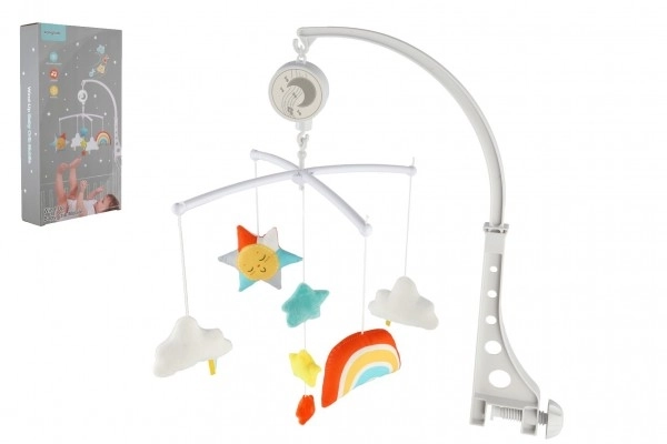 Mobile au-dessus du berceau en plastique/tissu avec boîte à musique à remonter dans une boîte 19x33x5,5cm 6m+