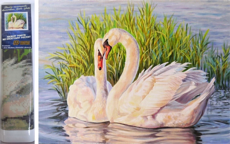 Peinture diamant – cygnes dans les roseaux 30 × 40 cm