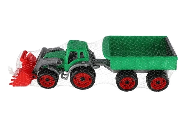 Tracteur/chargeur/pelleteuse avec remorque en plastique allongé pour mouvement libre 2 couleurs en filet 16x61x16cm