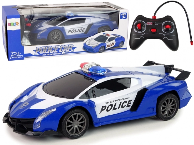 Voiture de police de course radiocommandée avec lumières LED et batterie 1:16