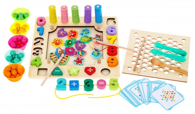 Ensemble de jeux éducatifs en bois 6 en 1 pour enfants 3+ Trier pêche apprendre les chiffres