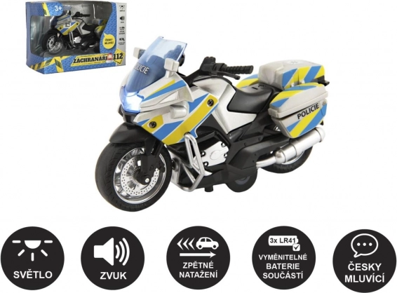 Moto de police 12 cm avec lumière et son, parlante en tchèque