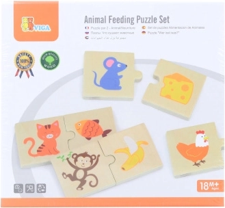 VIGA puzzle en bois nourris l’animal – que mangent les animaux, 24 pièces