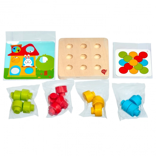 Mosaïque colorée Lucy & Leo - jeu en bois avec de gros picots et modèles