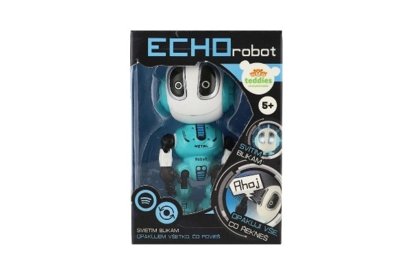 Robot ECHO répétant des phrases en métal 12cm bleu à piles avec son et lumière dans une boîte 10,5x15x5,5cm