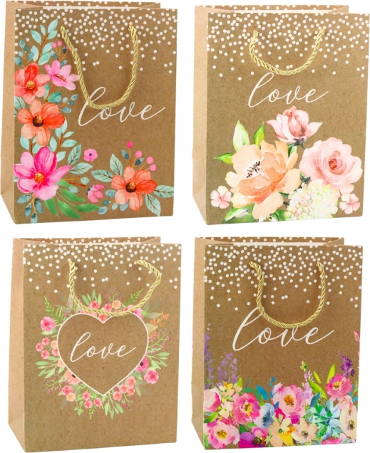 Sac cadeau avec inscription Love et fleurs 23 x 18 x 10,5 cm