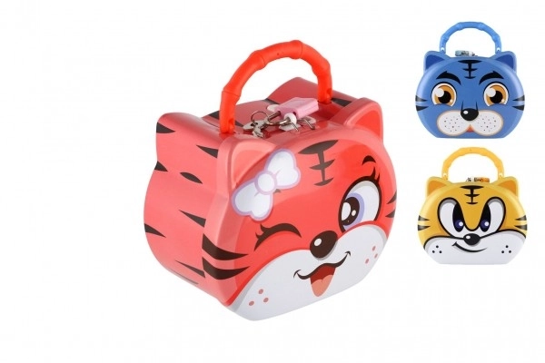 Tirelire chat/chaton en métal avec serrure 14x12cm 3 couleurs dans une boîte en plastique