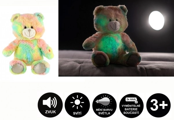 Peluche arc-en-ciel ours rêveur 40cm à piles avec lumière et son en sac