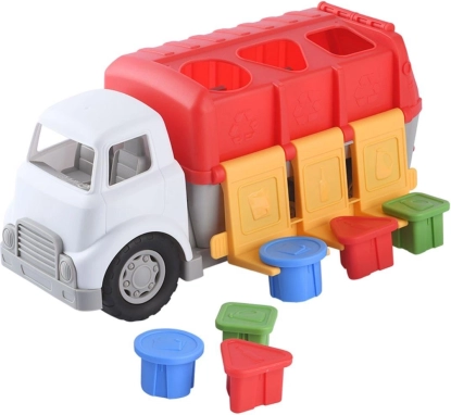 Camion-benne en plastique avec tri des formes et des couleurs, roue libre, 34 cm