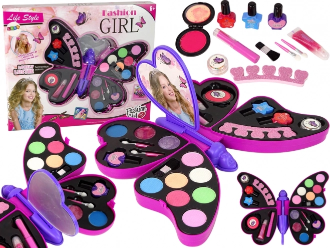 Coffret de maquillage pour enfants papillon violet – fards à paupières, gloss et vernis