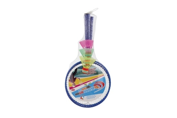 Set de badminton enfant métal/plastique 2 raquettes + 3 volants 2 couleurs dans filet 23x45x6cm
