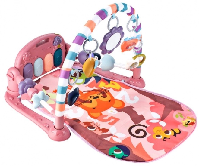 Tapis d'éveil éducatif rose avec piano et hochets