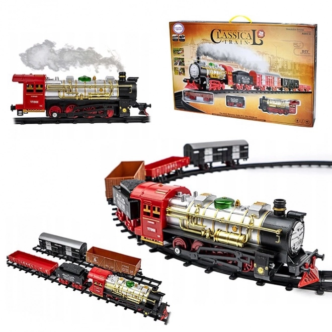 Train électrique classique avec voies et effets lumineux