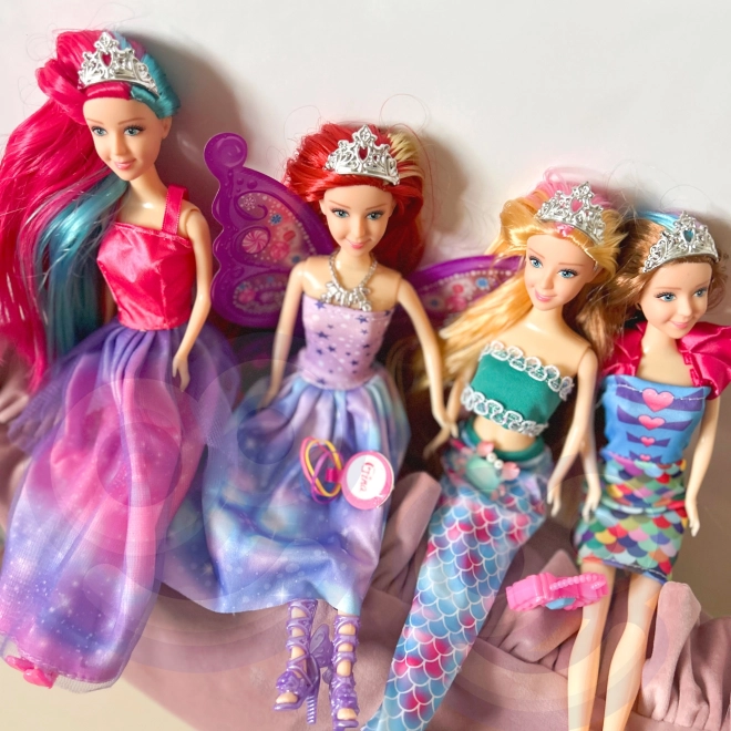 WOOPIE Ensemble de 4 Princesses Magiques - Coffret de Poupées 4 en 1 avec Accessoires
