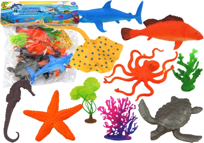 Ensemble d’animaux marins avec 7 pièces et plantes aquatiques
