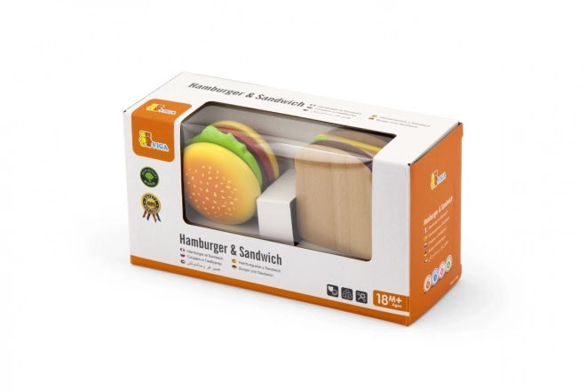 Hamburger et sandwich en bois