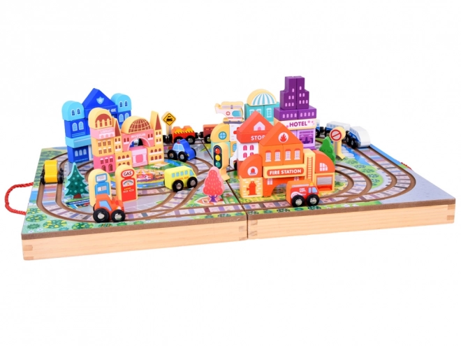 Circuit de train en bois avec coffret