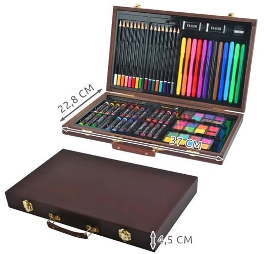 Grande boîte d'art en bois pour petits peintres - 81 pièces