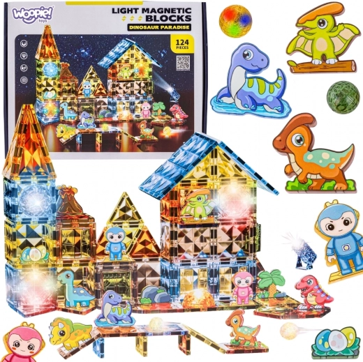 Woopie jeu de construction 3D magnétique et lumineux – parc de dinosaures, 124 pièces