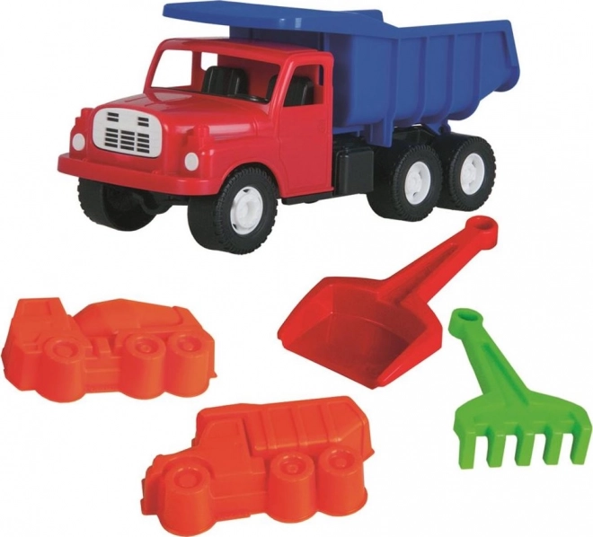 DINO Tatra 148 benne rouge et bleue, ensemble de sable 5 pcs