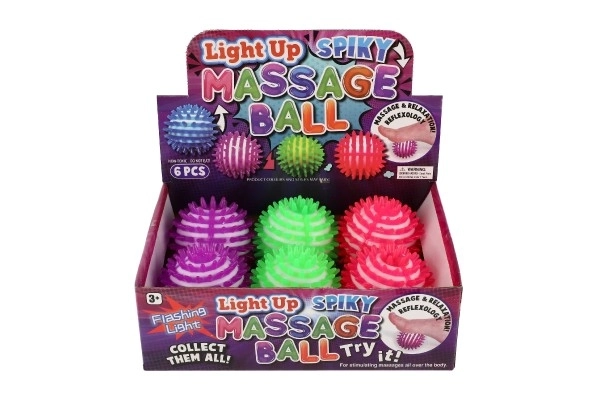 Balle de massage antistress en caoutchouc 8cm à piles avec lumière 6pcs en boîte