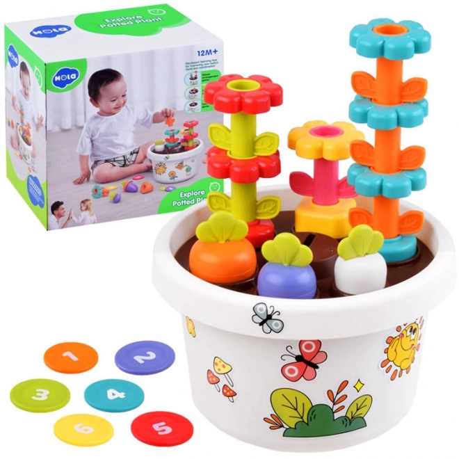 Ensemble éducatif avec pot de fleurs et trieur pyramidal pour enfants à partir de 12 mois - Hola