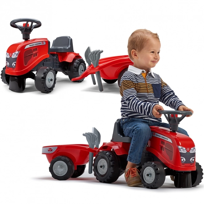 Tracteur pousseur Massey Ferguson rouge avec volant et