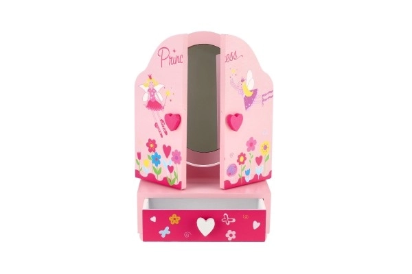 Coffret à bijoux avec miroir Princess à 3 tiroirs bois 16x25x8cm en boîte