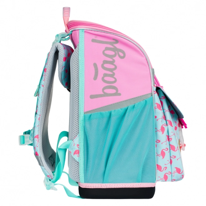 Cartable scolaire avec motif flamant rose