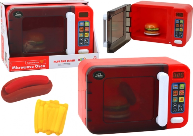 Four à micro-ondes pour enfants avec lumière et accessoires, rouge