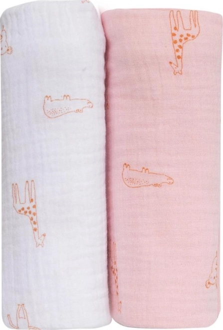Langes en mousseline bio BUBABA, 2 pcs, rose et blanc