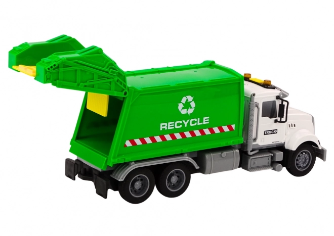 Camion poubelle jouet blanc-vert avec effets de lumière et de son