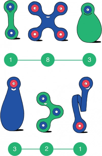 Puzzle magnétique Clixo Itsy, vert/bleu