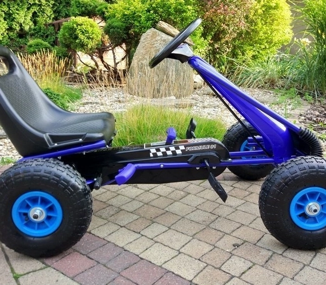 Kart à pédales pneumatique + Pneus gonflables + Siège réglable – Bleu