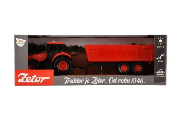 Tracteur rouge Zetor avec remorque et effets sonores et lumineux - 36 cm