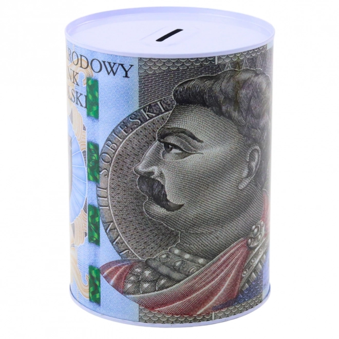 Tirelire en métal avec motif de billet de 500 zlotys