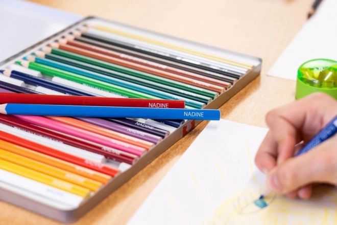 Crayons triangulaires Delta 24 couleurs dans une boîte en métal