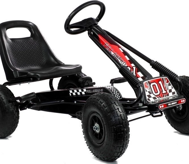Kart à pédales pneumatique + Pneus gonflables + Siège réglable – noir