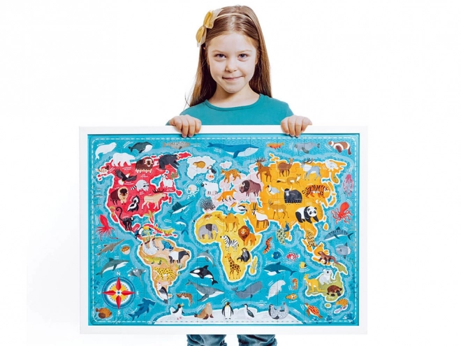 Puzzle 60 pièces Puzzlove - Carte du monde Animaux