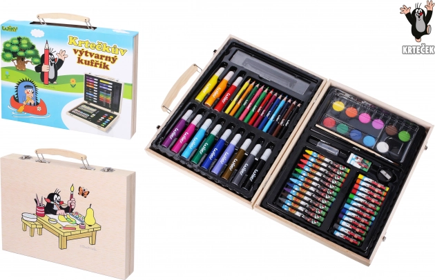 Mallette en bois de fournitures artistiques Taupe – 66 pièces