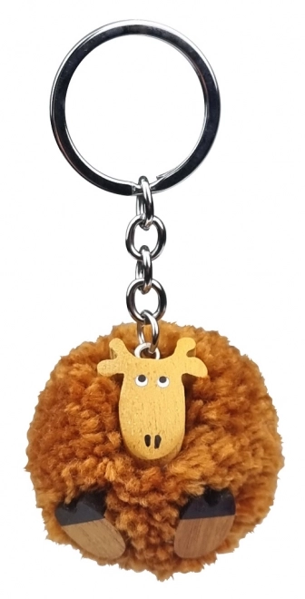 Porte-clés en bois girafe avec pompon