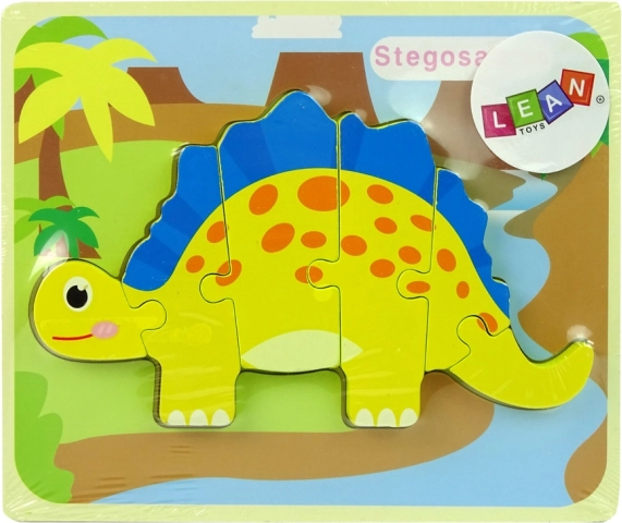 Puzzle en bois dinosaures – stégosaure jaune ou oviraptor jaune