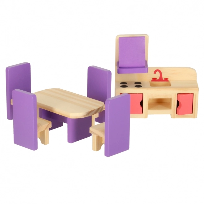 Meubles en bois pour maison de poupée violet